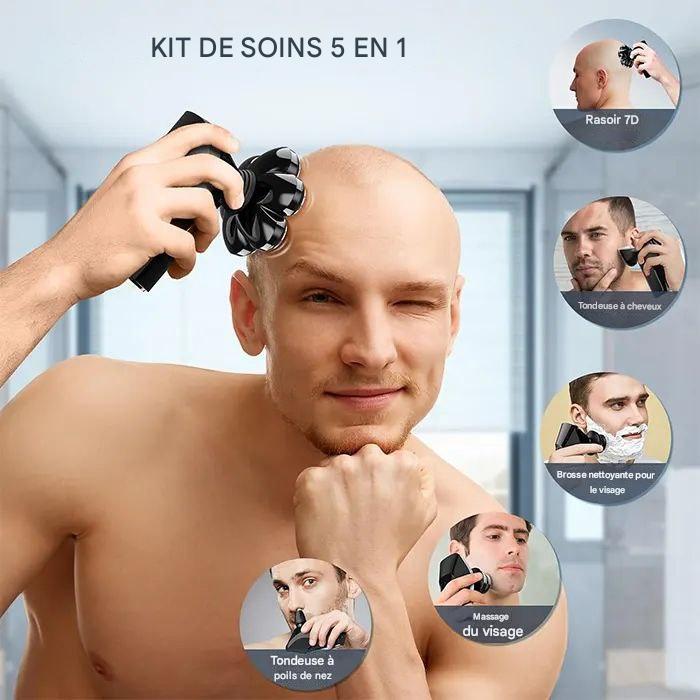 Tondeuse Crâne 7D – Kit de Rasage 5-en-1