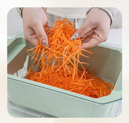 Râpe à légumes multifonction avec panier égouttoir intégré